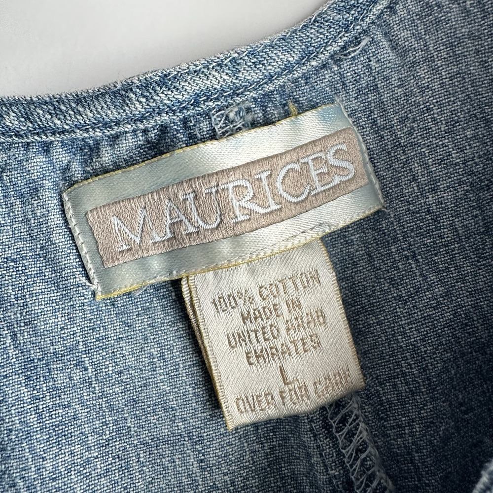 Vintage Maurices Denim Button Up Tank Top Womens L Medium Wash Blue Cotton - Picture 4 of 7